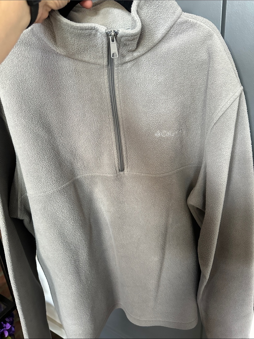 Columbia Men's Light Gray Quarter-Zip Fleece Pullover, Size XXL. EUC.
